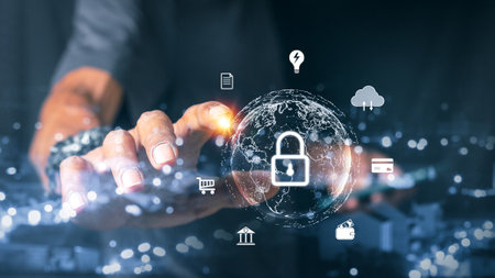 Cybersecurity and privacy concepts to protect data. Lock icon and internet network security...