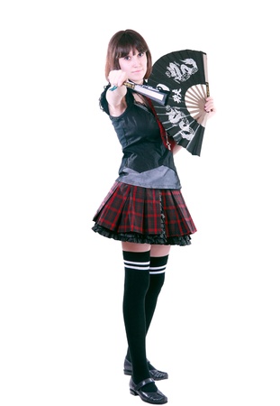girl with  japanese fighting fansの写真素材