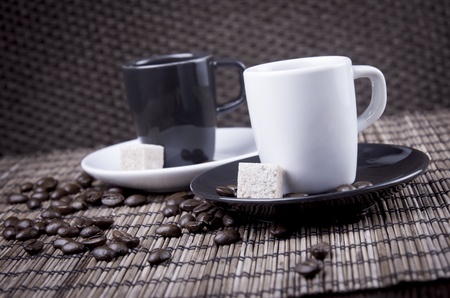 Two cups of coffee  Black and white の写真素材