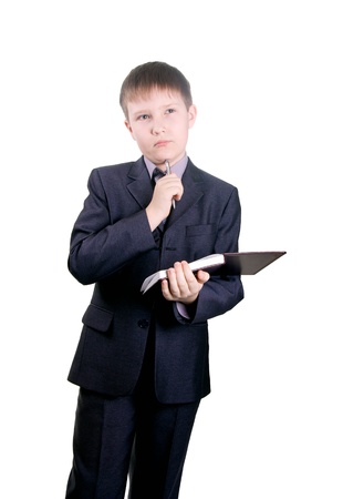 boy with  diary and  pen on  white backgroundの写真素材