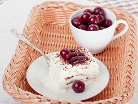 cake -Ice cream with cherries and chocolateの写真素材