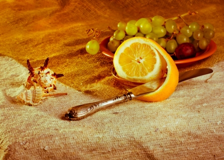 Still-life , cleaning of lemon peelの写真素材