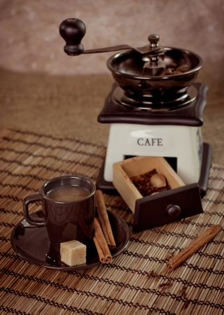 cup of coffee with spicesの写真素材