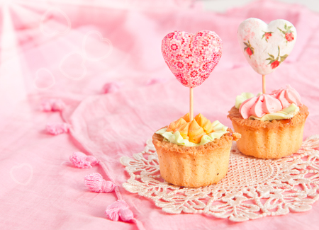 Dessert decorated with hearts in pinkの写真素材