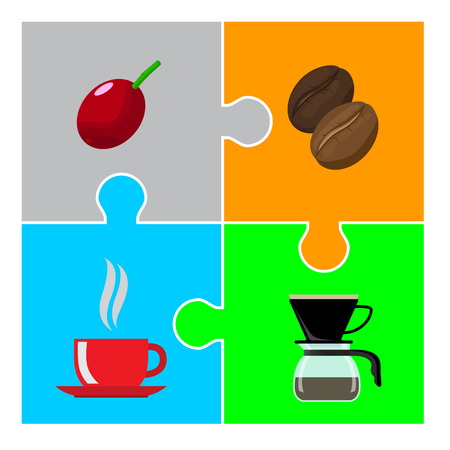 Coffee beans on colorful jigsaw puzzle.のイラスト素材