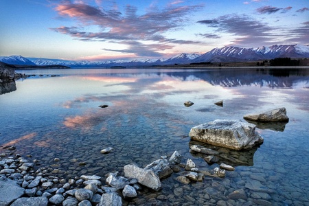 Tekapo Lake in Sunsetの写真素材