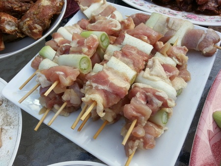 BBQ sticks ready to grillの素材