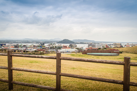 View from Seongsan Ilchulbong ("Sunrise Peak"), one of the UNESCO nature tourism site on Jeju Island in South Koreaのeditorial素材