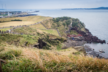 View from Seongsan Ilchulbong ("Sunrise Peak"), one of the nature tourism site on Jeju Island in South Koreaの写真素材