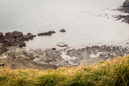 View from Seongsan Ilchulbong ("Sunrise Peak"), one of the UNESCO nature tourism site on Jeju Island in South Koreaの写真素材