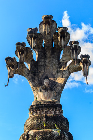 Sala Keoku, the park of giant fantastic concrete sculptures inspired by Buddhism and Hinduism. It is located in Nong Khai, Thailandの写真素材