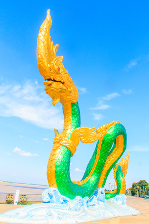 Amazing Naga Sculpture at Mekong Riverside Walking Street in Nongkhai, Thailandのeditorial素材