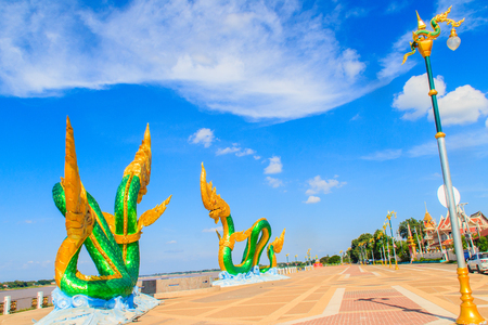 Amazing Naga Sculpture at Mekong Riverside Walking Street in Nongkhai, Thailandのeditorial素材