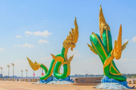 Amazing Naga Sculpture at Mekong Riverside Walking Street in Nongkhai, Thailandの写真素材