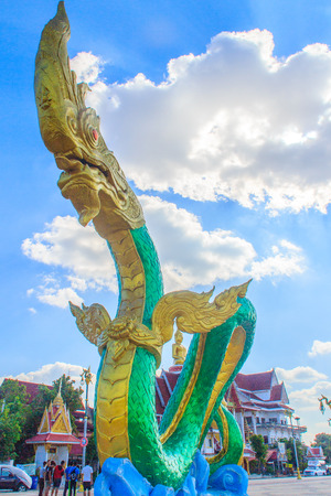Nongkhai, Thailand-November 3, 2016: Amazing Naga Sculpture at Mekong Riverside Walking Street in Nongkhai, Thailandのeditorial素材