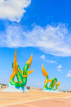 Amazing Naga Sculpture at Mekong Riverside Walking Street in Nongkhai, Thailandのeditorial素材