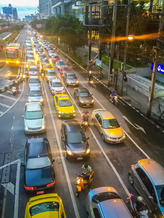 Bangkok, Thailand - October 31, 2016: Traffic jam along a busy road in Sathorn junction Road, Bangkok, Thailandのeditorial素材