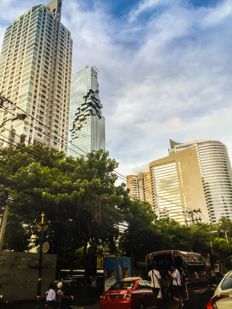 Buildings landmark of Sathorn and Silom district, This area is an important business and banking center in Bangkok.のeditorial素材