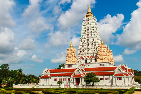 Beautiful White Buddhagaya Pagoda in Wat Yannasang Wararam Buddhist Temple at Pattaya city, Chonburi province, Thailandの写真素材