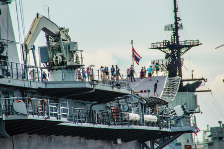 Sattahip, Chonburi, Thailand - May 3, 2015: HTMS Chakri Naruebet aircraft carrier was shown for Thai people and tourist to visit at Sattahip Naval Base, Chonburi, Thailand.のeditorial素材