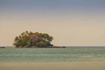 Beautiful seascape view of unknown alone islands nearby Phuket international airport, Phuket Province, Thailand.の写真素材