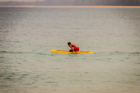 Unidentified tourist enjoy sailing with the Beautiful seascape view of Naiyang beach, the wonderful...