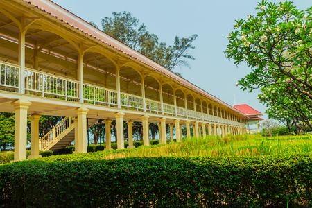 Beautiful Architecture af Mrigadayavan Palace, a former royal residence and tourist attraction in Cha Am, Phetchaburi Province, Thailand.のeditorial素材