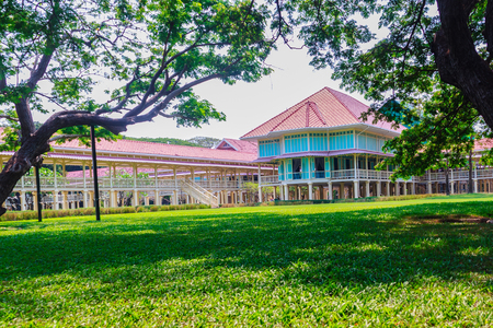 Beautiful Architecture af Mrigadayavan Palace, a former royal residence and tourist attraction in Cha Am, Phetchaburi Province, Thailand.のeditorial素材