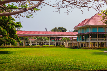 Beautiful Architecture af Mrigadayavan Palace, a former royal residence and tourist attraction in Cha Am, Phetchaburi Province, Thailand.のeditorial素材