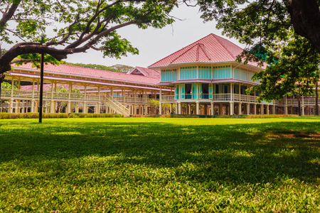 Beautiful Architecture af Mrigadayavan Palace, a former royal residence and tourist attraction in Cha Am, Phetchaburi Province, Thailand.のeditorial素材