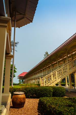 Beautiful Architecture af Mrigadayavan Palace, a former royal residence and tourist attraction in Cha Am, Phetchaburi Province, Thailand.のeditorial素材
