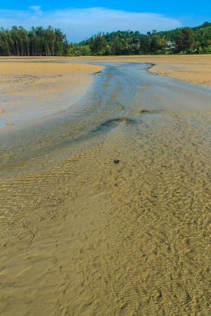 Exotic and beautiful wave pattern on the sand in the beach after sea water receded.の写真素材