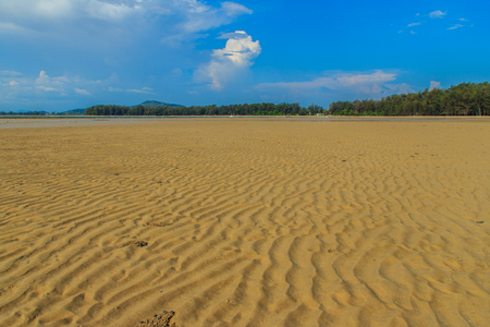 Exotic and beautiful wave pattern on the sand in the beach after sea water receded.の写真素材