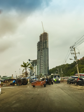 Pattaya, Thailand - January 21, 2016: The new highrise buildings obscured the beautiful of Pattaya bay view on Pratamnak Hill nearby Balihai pier in Pattaya,Thailand. Pattaya city is famous about sea sport and night life entertainment.のeditorial素材