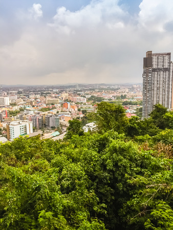 Pattaya, Thailand - January 21, 2016: The new highrise buildings obscured the beautiful of Pattaya bay view on Pratamnak Hill nearby Balihai pier in Pattaya,Thailand. Pattaya city is famous about sea sport and night life entertainment.のeditorial素材