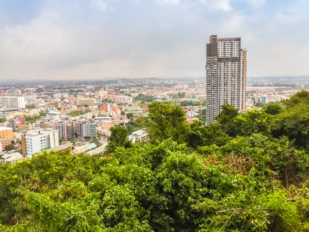 Pattaya, Thailand - January 21, 2016: The new highrise buildings obscured the beautiful of Pattaya bay view on Pratamnak Hill nearby Balihai pier in Pattaya,Thailand. Pattaya city is famous about sea sport and night life entertainment.のeditorial素材