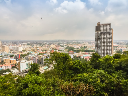 Pattaya, Thailand - January 21, 2016: The new highrise buildings obscured the beautiful of Pattaya bay view on Pratamnak Hill nearby Balihai pier in Pattaya,Thailand. Pattaya city is famous about sea sport and night life entertainment.のeditorial素材