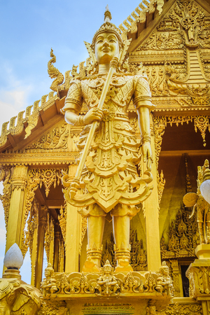 Beautiful and Amazing Golden Buddhist temple  at Wat Paknam Jolo , Bangkla , Chachoengsao , Thailandの写真素材