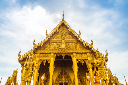 Beautiful and Amazing Golden Buddhist temple  at Wat Paknam Jolo , Bangkla , Chachoengsao , Thailandの写真素材