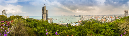 Pattaya, Thailand - January 21, 2016: The new highrise buildings obscured the beautiful of Pattaya bay view on Pratamnak Hill nearby Balihai pier in Pattaya,Thailand. Pattaya city is famous about sea sport and night life entertainment.のeditorial素材