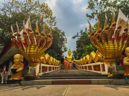 Pattaya, Thailand - January 21, 2016: Beautiful Entrance and steps leading up to the giant Buddha temple in Pattaya, Thailandのeditorial素材