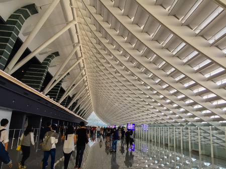 Taoyuan, Taiwan - November 20, 2015: Tourist arrived at Taipei Taoyuan International airport, the main airport in Taiwan and walk to immigration check point.のeditorial素材