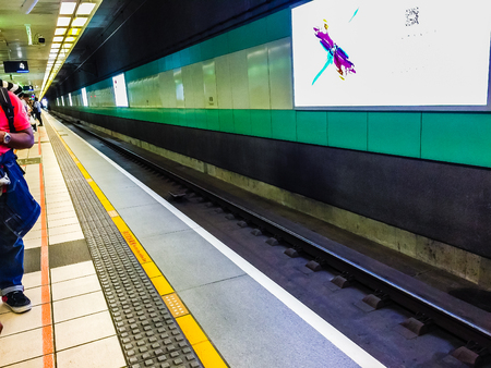 Taoyuan, Taiwan - November 20, 2015: View at the platform of Taiwan High Speed Rail (HSR) Taoyuan Station. The high speed railway has become the most important transportation that runs approximately 345 km along the west coast of Taiwan.のeditorial素材