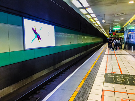 Taoyuan, Taiwan - November 20, 2015: View at the platform of Taiwan High Speed Rail (HSR) Taoyuan Station. The high speed railway has become the most important transportation that runs approximately 345 km along the west coast of Taiwan.のeditorial素材