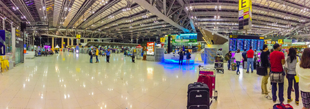Bangkok, Thailand - November 20, 2015: Passengers arrive at Suvarnabhumi Airport to check-in for late flights at approximately 0400 hours. The airport handles 45 million passengers annually.のeditorial素材