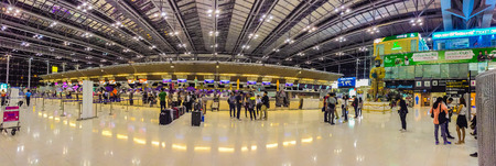 Bangkok, Thailand - November 20, 2015: Passengers arrive at Suvarnabhumi Airport to check-in for late flights at approximately 0400 hours. The airport handles 45 million passengers annually.のeditorial素材
