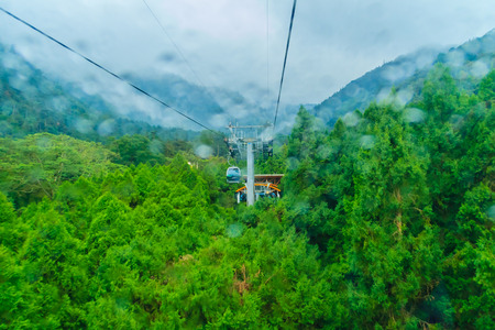 Raining at The Sun Moon Lake Ropeway , the scenic gondola cable car service that connects Sun Moon Lake with the Formosa Aboriginal Culture Village theme park.のeditorial素材