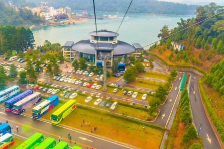 Nantou, Taiwan - November 21, 2015: The Sun Moon Lake Ropeway is a scenic gondola cable car service that connects Sun Moon Lake with the Formosa Aboriginal Culture Village theme park.のeditorial素材