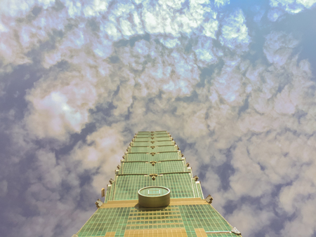 Taipei, Taiwan - November 22, 2015: Taipei 101 tower, view from the front of the tower, looking up.