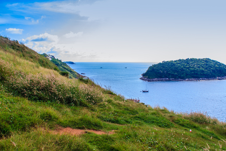 Beautiful seascape view of phuket cliff and small islands nearby Promthep cape, the most beautiful sunset viewpoint in Phuket, Thailand.のeditorial素材